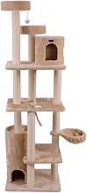 Faux Fur Cat Tree with Three Hideaways and Sisal Posts, Tall Cat Mansion for Multi-Cat Households, Climbing Activity Tower