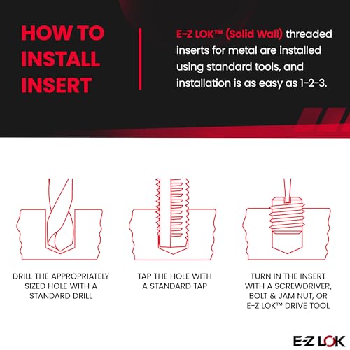 E-Z LOK M12-1.75 Internal Threads, 3/4-10 External Threads, 16.66 mm Length / 21/32" / Red Thread Locking Inserts