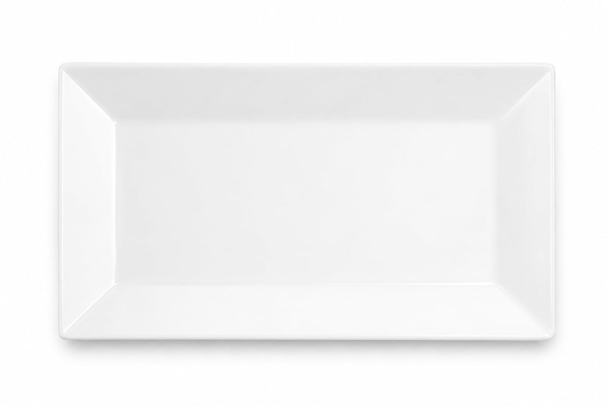 Glownary Bright White Rectangular Porcelain Platter – 14.5 x 8.25 Inch, Wide Rim, Dishwasher Safe, Commercial Grade, 12 per Case