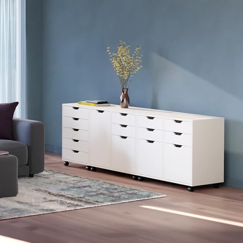 Winsome White / 3 Doors, 12 Drawers / Transitional Storage Cabinets