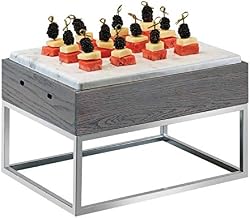 Ashwood Collection – Marble Riser – 15W x 11D x 13.25H – Gray-Washed Oak, Polished Metal Frame, Melamine Marble Tray