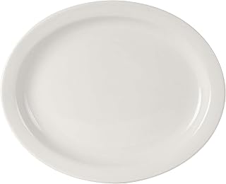 Tuxton Nevada Eggshell Narrow Rim 13-1/2-Inch x 11-Inch HL Oval Platter, Case of 12, White; Scratch Resistant; Chip Resistant; Lead & Cadmium Free; Dishwasher, Microwave, Oven Safe