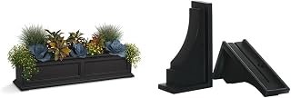 Mayne Fairfield 4ft Window Box - Black - Durable Self Watering Resin Planter with Wall Mount Brackets (5823-B) & Inc Fairfield Decorative Brackets, 2-Pack, Plastic, Black, Standard (5856-B)