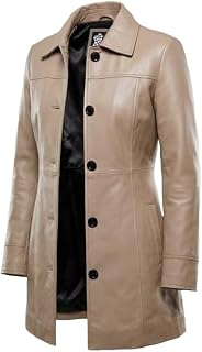 Women’s Real Lambskin Leather Car Coat, Long Leather Jacket
