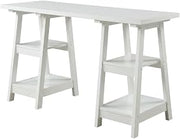 White Double Trestle Desk with Shelves, Durable Melamine Veneer, Non-Lead Base Paint Finish, Spacious Work Surface, Modern Office Furniture