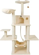 Pressed Wood Cat Tree with Swinging Hammock, Multi-Level Climbing Tower Condo Perch and Sisal Scratching Post for Cats