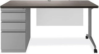 Alera HSD6030CM Double Pedestal Steel Desk, 60 X 30 X 29.5, Mahogany/Charcoal, Charcoal Legs