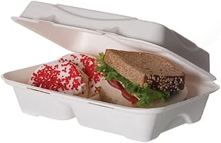 ECO PRODUCTS Eco-Product EP-B002 Plant Based Plastic 2 Compartment Renewable and Compostable Sugarcane Clamshell, 9" Length x 6" Width x 2-1/2" Height (Case of 2, 125 Per Pack)