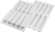 Silikomart FASHION ECLAIR 80 Silicone Mold – 10 Cavities – 5 1/8" x 1" x 1" – Includes Plastic Cutter & 10 Mini Trays – Perfect for Eclairs and Pastry Creations