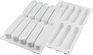 Silikomart FASHION ECLAIR 80 Silicone Mold – 10 Cavities – 5 1/8" x 1" x 1" – Includes Plastic Cutter & 10 Mini Trays – Perfect for Eclairs and Pastry Creations