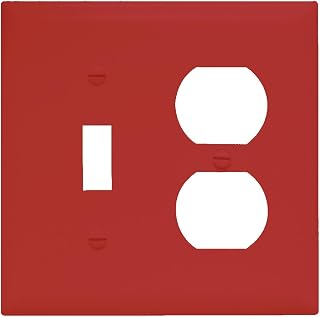 Legrand Pass & Seymour TP18RED Trademaster Mid-Size Unbreakable Nylon Wall Plate, 2 Gang, Combination One Toggle and One Duplex Outlet Cover, Red (1 Count)