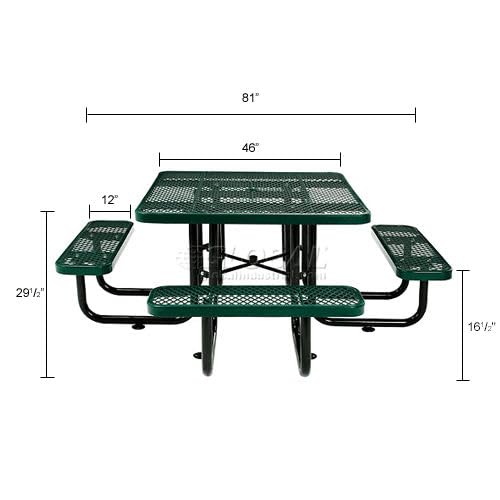 Global Industrial Green / 81D x 81W x 29.5H in / Industrial Picnic Tables