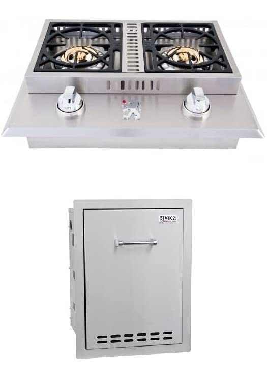 Best of Backyard Double Side Burner LP and Multi-Functional Bin by Lion Premium Grills – Stainless Steel