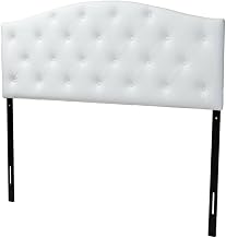 Furnifact White Faux Leather Upholstered Headboard, Button-Tufted Scalloped Design, Durable Hardwood, Plywood Frame, Contemporary Style, Easy Care Finish