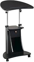 Black Adjustable Laptop Cart, Mobile Workstation with Storage, Height Adjustable, Durable Frame, Heavy-Duty Wheels, Compact Office Design