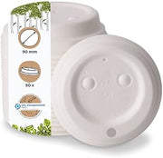 GREENBOX Cardboard lid with drinking opening, coffee-to-go lid, diameter 90 mm, white, for coffee-to-go paper cups, biodegradable and compostable, coffee cup lids with drinking hole, pack of 50