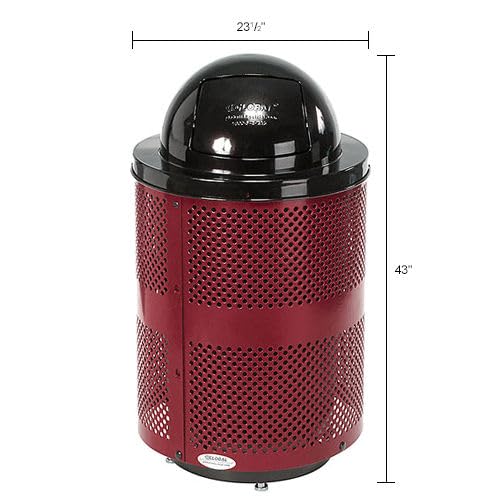 36 Gallon Deluxe Thermoplastic Perforated Receptacle w/Dome & Base by Global Industrial – Steel, Red, Model 261949RDD