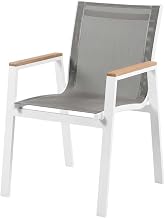 Gray Mesh Fabric Patio Dining Arm Chair Set of 2, Cushioned Seat, Durable Frame, Contemporary Style, Ideal for Outdoor Dining and Lounge