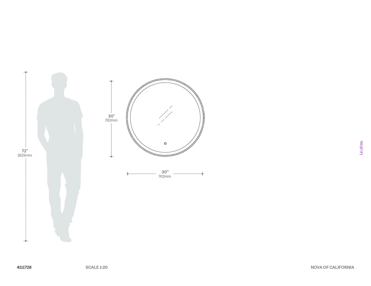 Super Star Round LED Mirror by NOVA of California – 30"L x 30"W, Glass, Silver, Model 4111728