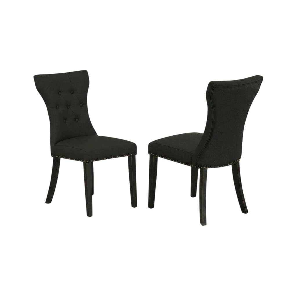 Wooden Parsons Dining Chair with Upholstered Seat by Furnifact – Wood, Black, Pack of 2