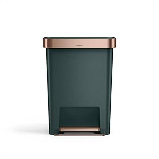 simplehuman Hybrid Step Can, 45L / 12 Gallon Rectangular Kitchen Trash Can, Studio Edition, Liner Rim System, Liner Pocket®, 150,000-Step Pedal, Lid Shox® Silent Close, Hunter Green Plastic