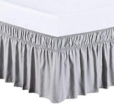850 Thread Count Egyptian Cotton Elastic Wrap Around Dust Ruffle Bed Skirt Three Side Coverage Silver King (78" x 80"+ 12" inch Drop)