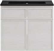 Swiss Madison St. Tropez 24" Wall-Mounted Bathroom Vanity in White Oak with Black Sink Top