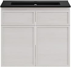 Swiss Madison St. Tropez 24" Wall-Mounted Bathroom Vanity in White Oak with Black Sink Top