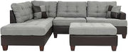 Contemporary 3pc Sectional Sofa with Reversible Chaise & Ottoman, Grey Polyfiber Linen-Like Fabric, Tufted Cushions for Living Room or Outdoor Terrace