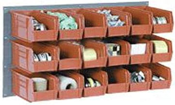 Global Industrial Wall Bin Rack with 32 Red Bins, 36x7x19