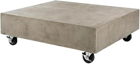 Furnifact Gray Indoor/Outdoor Concrete Coffee Table with Casters, Modern Design, 9.84-Inch Height, Durable Acrylic Finish, Lightweight for Lounge, Patio