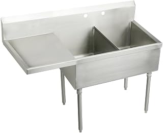 Elkay WNSF8236L2 Commercial 61-1/2" x 27-1/2" Two Basin Scullery Sink with Drainboard 2 Holes