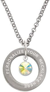 Crystal Clear AB Channel Drop Custom Engraved Affirmation Ring Necklace