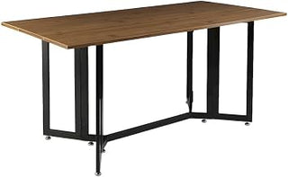 Furnifact Wood Veneer Drop Leaf Dining Table with Iron Trestle Base, Convertible Gate-Leg Console for Small Spaces, Apartments or Dining Room
