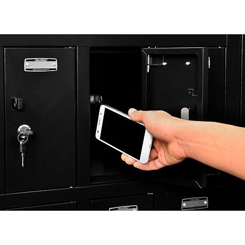 2-Tier 8 Door Tablet Cell Phone Locker Keyed Lock & Hasp by Global Industrial – 28-1/2"W x 11-1/4"D x 26-3/4"H, Alloy Steel, Black, Model 493330BK