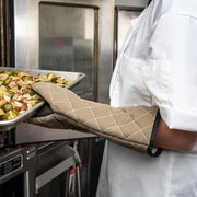 San Jamar Puppet Style / 15" Length / Tan Oven Mitts