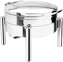 3978GS Jazz 6 Qt. Stainless Steel Round Induction Chafer with Pillar'd Stand and Hinged Glass Dome Cover
