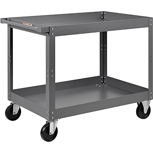 2 Shelf Deep Tray Steel Stock Cart by Global Industrial – 3"L x 24"W x 32"H, 12-Gauge Steel, Gray, Model 988843