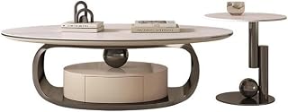 Mesa para Centro De Sala Coffee Table Modern Home Storage Living Room Oval Rock Slab with Drawer Coffee Table Table Coffee Table(140cm)