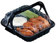 Small Black Base Plastic Mealmaster Chicken Container with Clear Dome Lid - 100 per case