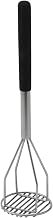 Winco 4" x 18" Black Potato Masher, Round with Handle, Textured Grip