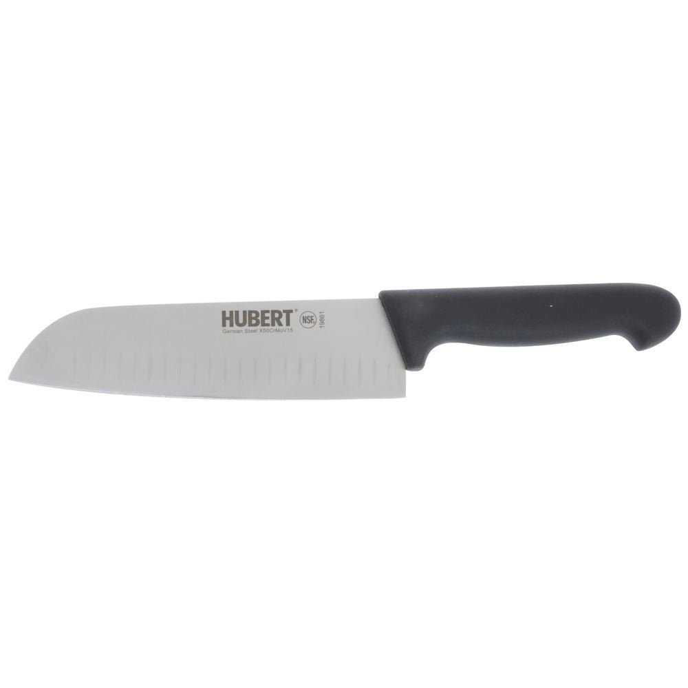 Stainless Steel Santoku Knife with Black Santoprene Soft Grip Handle - 7"L Blade by HUBERT – 7", Stainless Steel, Silver, Model KB-3821-180G
