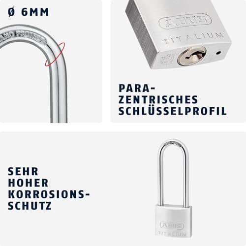 ABUS 1 / Gray / 40 mm Lock Body, High Shackle 63 mm Keyed Padlocks
