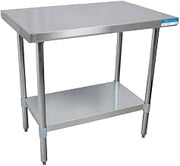 BK Resources VTT-7230 18 Gauge Stainless Steel Flat Top Table with Galvanized Undershelf and Legs, 72" x 30", 34.75" Height, 30" Width, 72" Length