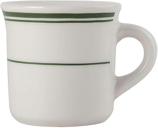 Tuxton TGB-038 Vitrified China Green Bay Canton Mug, 9 oz, Eggshell with Green Band and Line (Pack of 36),