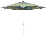 California Umbrella 11' Round Crank Lift, Collar Tilt, Aluminum Pole, Fiberglass Rib Patio Umbrella, White Finish, Sunbrella Mist