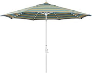 California Umbrella 11' Round Crank Lift, Collar Tilt, Aluminum Pole, Fiberglass Rib Patio Umbrella, White Finish, Sunbrella Mist