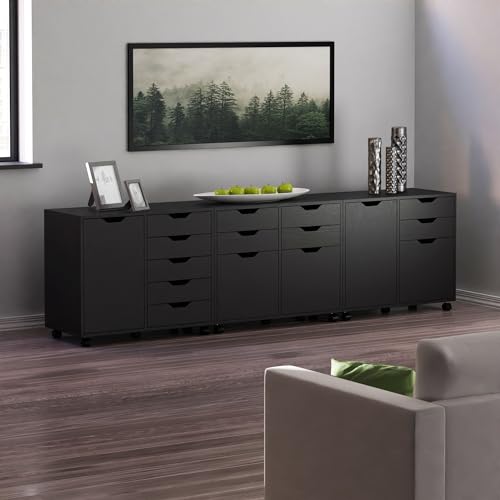 Winsome Black / 4 Doors, 12 Drawers, File Drawer / Transitional Home Office Cabinets