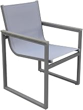 Gray Outdoor Dining Chairs Set of 2, Textilene Sling Seats, Weather-Resistant, Gray Wood Accent Arms, Comfortable Armrest