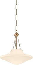 Troy Lighting Era 1-Light 14" Pendant | Patina Brass | Opal Glossy Glass Shade | Mid-Century Lantern Design | Vintage Ball Chain Detail | Modern Retro Pendant Light | Damp Rated | Model F5714-PBR